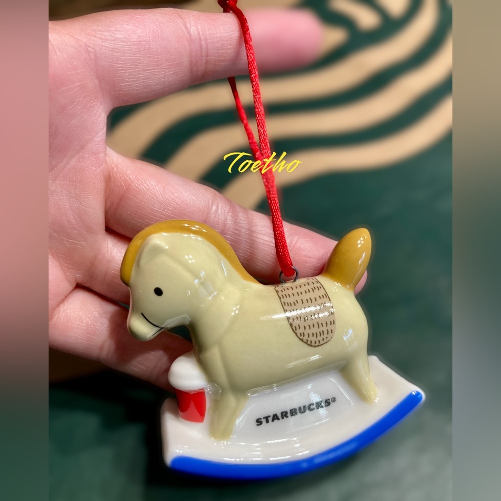 Starbucks Japan 2022 Christmas Holiday Rocking Horse Ceramic Ornament